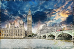 Parliament in London watercolor on canvas, London watercolor.  London City skyline, Large London Print, London watercolor, art