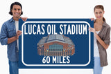 Indianapolis Stadium Lucas Oil Stadium - Miles to Stadium Highway Road Sign Customize the Distance Sign ,Colts Lucas Oil Stadium sign