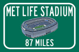 New York Jets MetLife Stadium - Miles to Stadium Highway Road Sign Customize the Distance Sign ,New York jets MetLife Stadiumstadium sign
