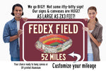 Washington Football team Fed EX Field - Miles to Stadium Highway Road Sign Customize the Distance Sign ,Washington Football Team Fed Ex