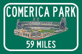 Detroit Tigers Comerica Park  - Miles to Stadium Highway Road Sign Customize the Distance Sign ,Detroit TIgers Comerica Park