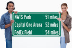 Nationals Park/Fed Ex Field/Capital One arena/ Washington Nationals, WTF, Washington Capitals |Distance Sign | Mileage Sign | Highway Sign