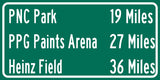 PNC Park/ Heinz Field/ PPG Paints Arena| Pittsburgh Steelers/ Pittsburgh Penguins/ Pittsburgh Pirates |Distance Sign | Highway Sign