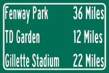 Fenway Park / Gillette Stadium /TD Garden | Boston Red Sox Celtics Bruins New England Patriots | Distance Sign | Mileage Sign | Highway Sign