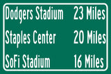 Dodger Stadium/ Sofi Stadium/Staples Center | Los Angeles Dodgers/ LA Rams| Los Angeles Lakers Distance Sign | Highway Sign