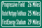 First Energy Stadium / Progressive Field/ Rocket Mortgage Field House | Cleveland Browns, Cleveland Indians| Distance Sign | Mileage Sign |