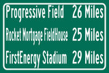 First Energy Stadium / Progressive Field/ Rocket Mortgage Field House | Cleveland Browns, Cleveland Indians| Distance Sign | Mileage Sign |