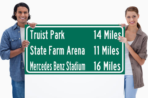 Mercedes Benz Stadium / Truist Park/ State Farm Arena | Atlanta Braves, Atlanta Flacons |Distance Sign | Mileage Sign | Highway Sign