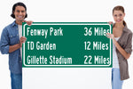 Fenway Park / Gillette Stadium /TD Garden | Boston Red Sox Celtics Bruins New England Patriots | Distance Sign | Mileage Sign | Highway Sign