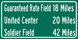 Soldier Field/ United Center/Guaranteed Rate Field |Chicago White Sox/ Chicago Bulls| Chicago Blackhawks Distance Sign | Highway Sign