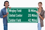 Soldier Field/ United Center/Wrigley Field |Chicago Cubs/ Chicago Bulls| Chicago Blackhawks Distance Sign | Highway Sign