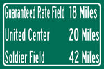 Soldier Field/ United Center/Guaranteed Rate Field |Chicago White Sox/ Chicago Bulls| Chicago Blackhawks Distance Sign | Highway Sign