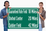 Soldier Field/ United Center/Guaranteed Rate Field |Chicago White Sox/ Chicago Bulls| Chicago Blackhawks Distance Sign | Highway Sign