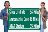 AT@T Stadium / Globe Life Park /American Airlines Arena | Dallas Cowboys, Texas Rangers, Dallas |Distance Sign | Mileage Sign | Highway Sign