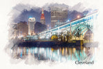 Cleveland watercolor skyline, Cleveland Sketch watercolor Canvas, Cleveland skyline, Cleveland Ohio,  Cleveland wall art, Cleveland watercol