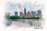 Austin Texas skyline sketch watercolor canvas, Austin Canvas Print, Austin Texas wall art, Austin Skyline watercolor, Gift Ideas, Austin