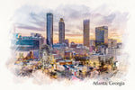 Atlanta Skyline sketch watercolor, Atlanta Canvas, Atlanta Wall art,  Atlanta watercolor Atlanta art, Atlanta photo, Atlanta wall art