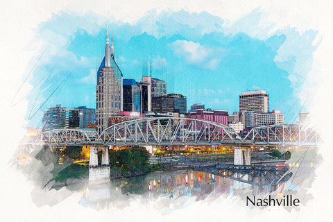 Nashville skyline sketch watercolor canvas, Nashville Canvas, Nashville watercolor, Nashville  wall canvas Nashville wall art, Nashville art