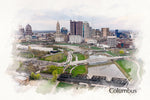 Columbus skyline sketch watercolor canvas, Columbus watercolor canvas, Columbus Wall art, Columbus watercolor art Columbus photo, Columbus