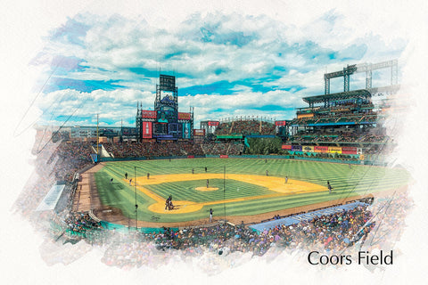 Coors Field sketch watercolor Printed on Canvas, Denver skyline, Colorado Rockies Print, Rockies wall art, Baseball Colorado Rockies
