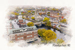 Pawtucket RI watercolor skyline, Pawtucket watercolor canvas art, Pawtucket RI print on canvas, Pawtucket Rhode Island wall art