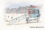 Venice Beach Californina wall art  canvas, Venice Beach watercolor, Venice Beach wall art, Venice Beach sketch watercolor wall art