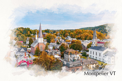 Montpelier Vermont watercolor canvas, Vermont watercolor Canvas,  Montpelier Vermont  Wall Art, watercolor.,city watercolor