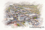 Fredericksburg skyline watercolor canvas, Fredericksburg sketch watercolor Canvas, Fredericksburg Canvas Wall Art, Fredericksburg watercolor