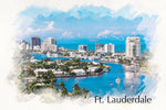 Fort Lauderdale watercolor skyline canvas, Fort Lauderdale Canvas, Fort Lauderdale watercolor, Florida, wall art , Fort Lauderdale wall art,