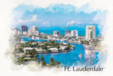 Fort Lauderdale watercolor skyline canvas, Fort Lauderdale Canvas, Fort Lauderdale watercolor, Florida, wall art , Fort Lauderdale wall art,