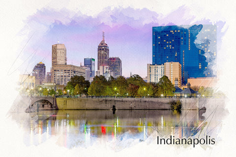 Indianapolis watercolor on canvas, Indianapolis skyline watercolor, Indianapolis wall canvas, Indianapolis night Indianapolis art,watercolor