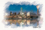 Dallas skyline sketch watercolor, TX canvas watercolor, Dallas watercolor, Texas, City skyline,  Dallas Texas wall art, Canvas gifts, Texas