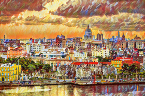 Havana Cuba watercolor, Havana Cuba, Havana watercolor skyline , Havana Cuba photo, Cuba watercolor, Cuba from the ocean