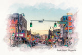 Memphis Tennessee Sketch watercolor Beale Street Memphis watercolor Canvas,  Memphis Beale Street watercolor wall canvas, Memphis wall art