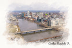 Cedar Rapids Iowa sketch watercolor, Cedar Rapids watercolor, Cedar Rapids Iowa Canvas, Cedar Rapids wall art canvas,Cedar Rapidswall art,