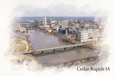 Cedar Rapids Iowa sketch watercolor, Cedar Rapids watercolor, Cedar Rapids Iowa Canvas, Cedar Rapids wall art canvas,Cedar Rapidswall art,