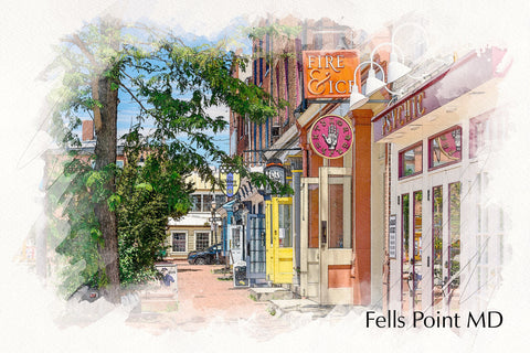 Baltimore Fells Point watercolor, Baltimore Canvas,  Baltimore wall art, Inner Harbor, Fells Point wall art print, Baltimore south decor