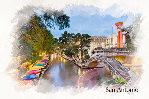 San Antonio sketch watercolor, San Antonio watercolor, San Antonio skyline, San Antonio Wall canvas, Texas wall art, San Antonio decor,