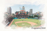 Progressive Field Printed sketch watercolor on Canvas, Large Cleveland Indians Print, Cleveland wall art, Guardians , Cleveland watercolor