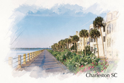 Charleston SC watercolor street scene canvas, Charleston Canvas,  Charleston wall canvas, Charleston watercolor Charleston south decor