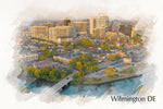 Wilmington Delaware watercolor canvas, Wilmington watercolor Canvas,  Wilmington Canvas Wall Art, Wilmington wall art canvas, Wilmington