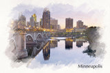 Minneapolis at night sketch watercolor on Canvas, Minneapolis Minnesota City skyline,  Minneapolis watercolor, Minneapolis watercolor Canvas