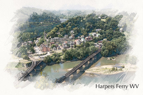 Harpers Ferry sketch watercolor,  Harpers Ferry  Canvas, Harpers Ferry WV Canvas Wall Art, Harpers Ferry watercolor    Civil War wall art,