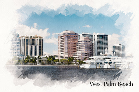 West Palm Beach watercolor canvas, West Palm Beach watercolor Canvas,  West Palm Beach  ll Art, West Palm Beach wall art canvas,