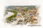 Morgantown West Virginia watercolor canvas, Morgantown watercolor Canvas Wall Art, Morgantown wall art canvas, Morgantown WV framed canvas