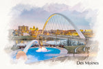 Des Moines watercolor canvas, Des Moines watercolor Canvas, Des Moines Canvas art,  Des Moines print Des Moines  wall art, Des Moines Iowa