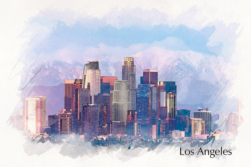 Los Angeles sketch watercolor canvas, Los Angeles Canvas, Los Angeles –  Capital Canvas Prints