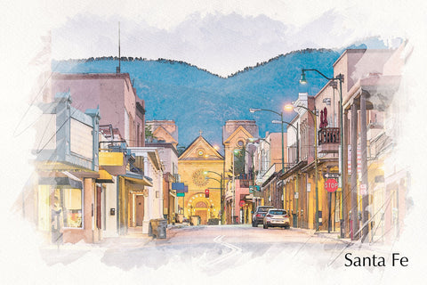 Santa Fe sketch watercolor canvas, Santa Fe Canvas,  Santa Fe wall art, Santa Fe New Mexico Canvas Wall Art, New Mexico  wall art canvas,