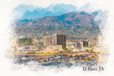 El Paso watercolor canvas,  El Paso Canvas, El Paso wall art, El Paso Sketch watercolor Canvas Wall Art, El Paso wall art canvas, El Paso