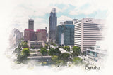 Omaha watercolor skyline canvas,  Omaha Canvas, Omaha  wall art  Art, Omaha watercolor wall art canvas, Omaha Nebraska wall art